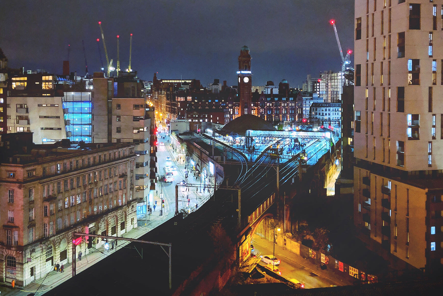 Night time skyline iamge 86 Princess Street Manchester studio & co-working space